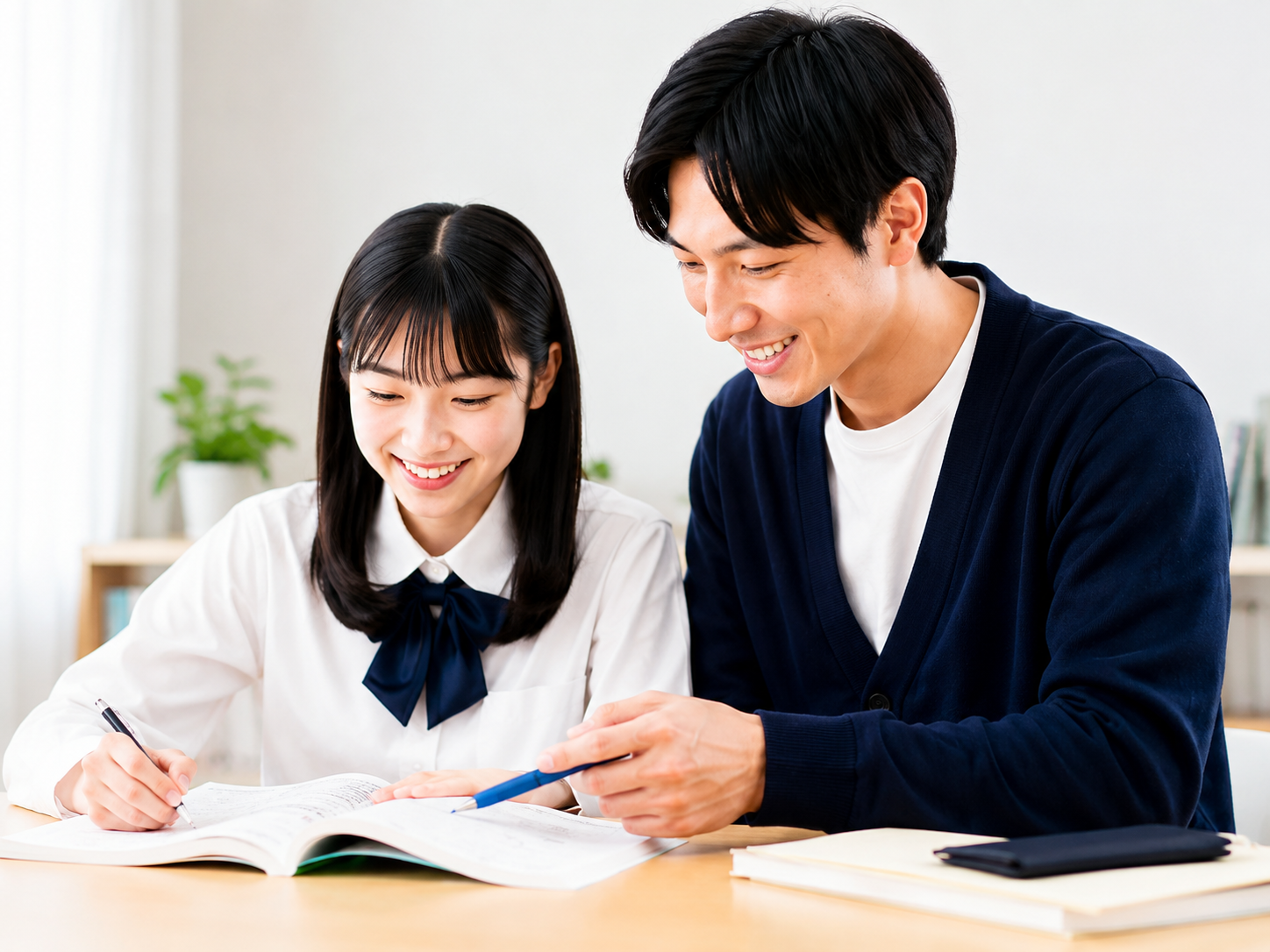 講師が生徒のノートを確認する写真